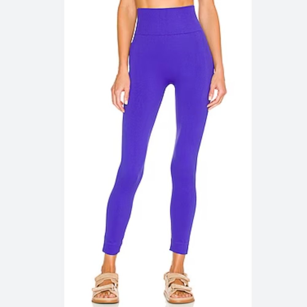 NWT Sapphire Blue Thick High Waist WeWoreWhat Ribbed Leggings w/ Pink Top Stitch